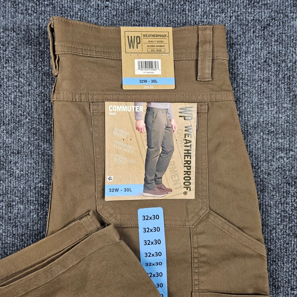 Weatherproof Commuter Pant Men's 32x30 Brown Tan Stretch Flex Waist Techwear